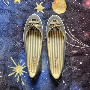 Sperry Gray Canvas Bow Ballet Flats